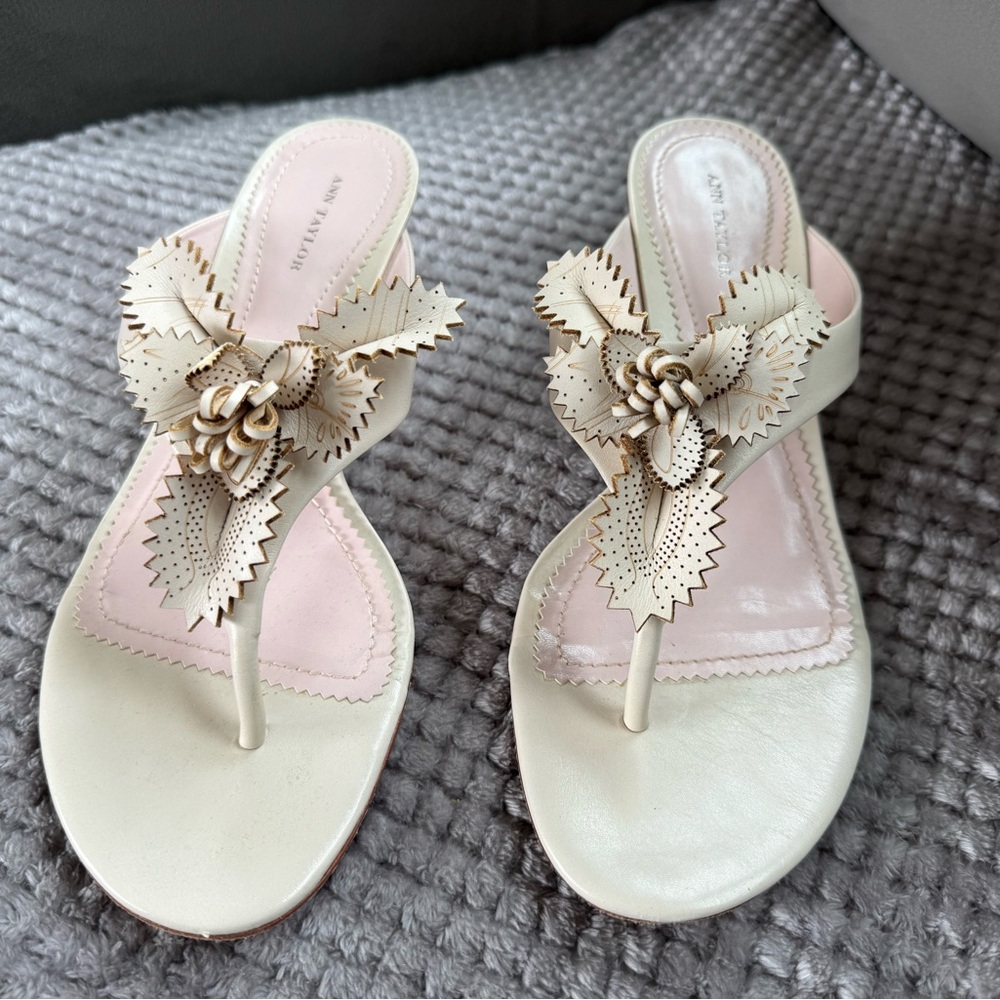Ann Taylor Cream Sandals with Floral Detail